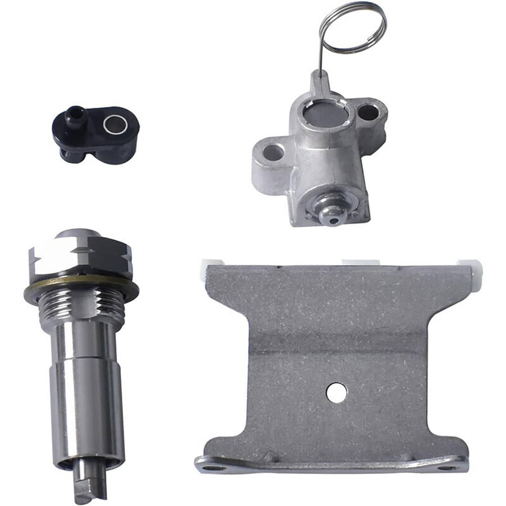 Timing chain tensioner assembly with metal bracket and hydraulic-style tensioner parts