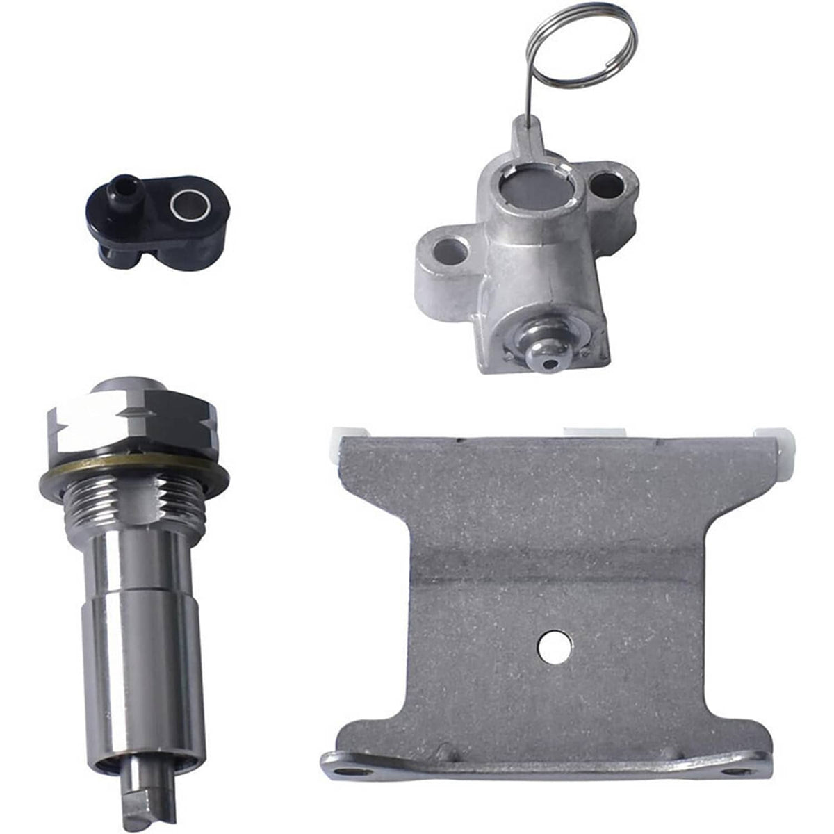 Timing chain tensioner assembly with metal bracket and hydraulic-style tensioner parts