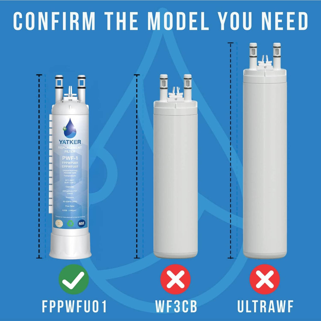 White filter replacement canister with blue label, shown with other cartridge shapes