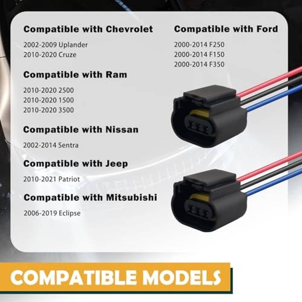 Headlight connector pigtail pair with black housings and multi-pin sockets