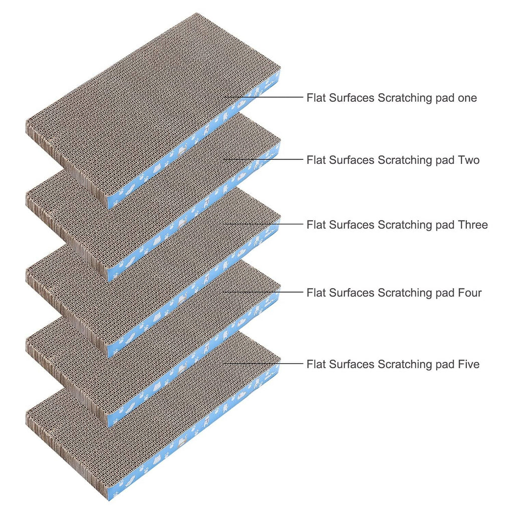 Multi-layer cardboard cat scratch pad steps, beige corrugated surfaces with blue bands