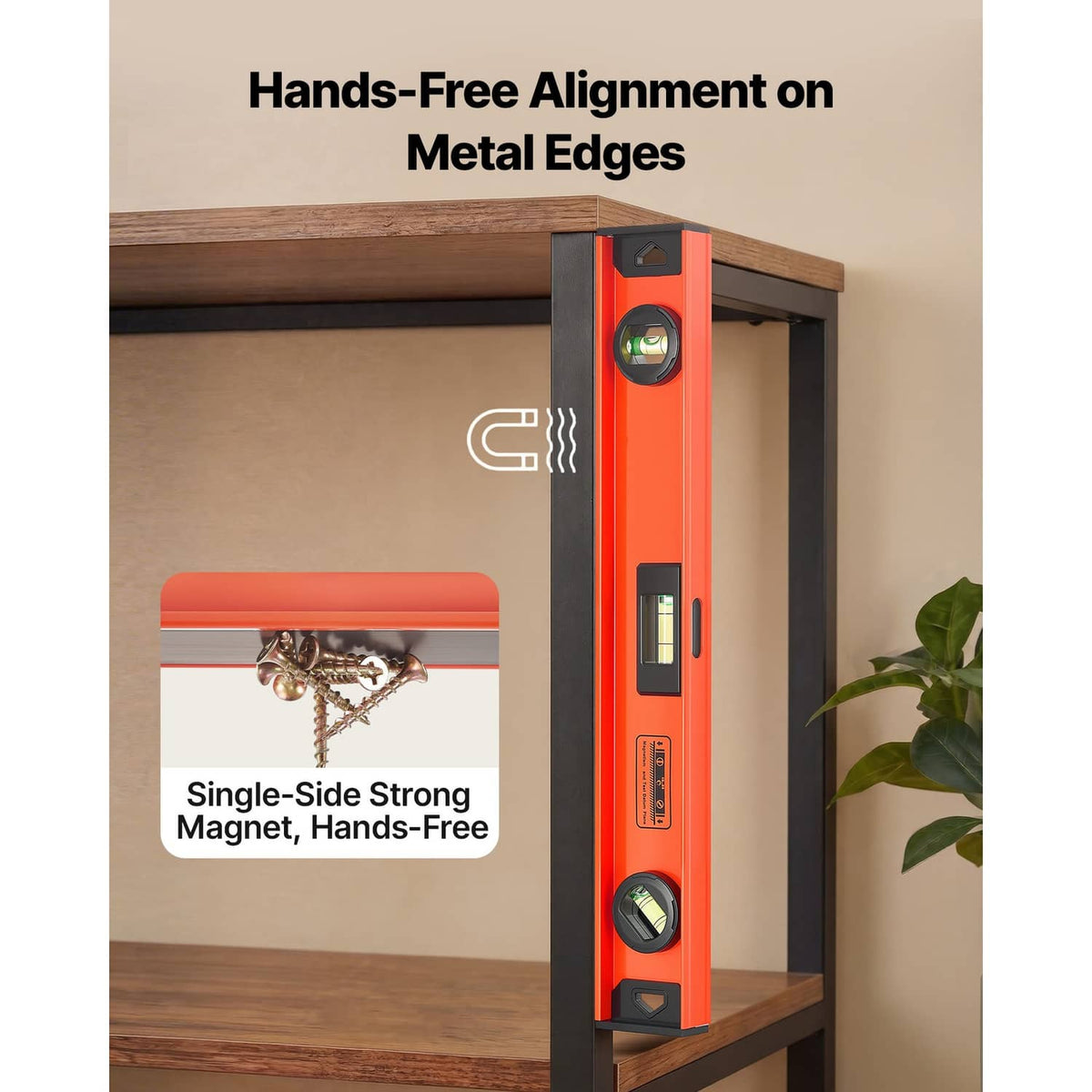 Orange I-beam magnetic level for hands-free alignment on metal edges