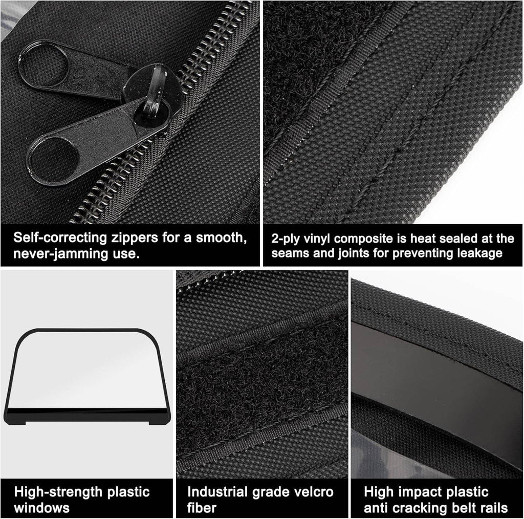 Black soft top window fabric with heavy-duty zippers and velcro edges