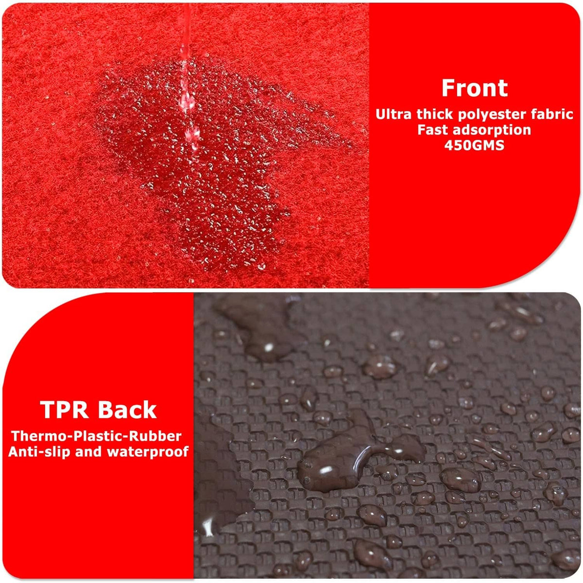 Red carpet runner front ultra thick polyester pile and TPR non-slip backing