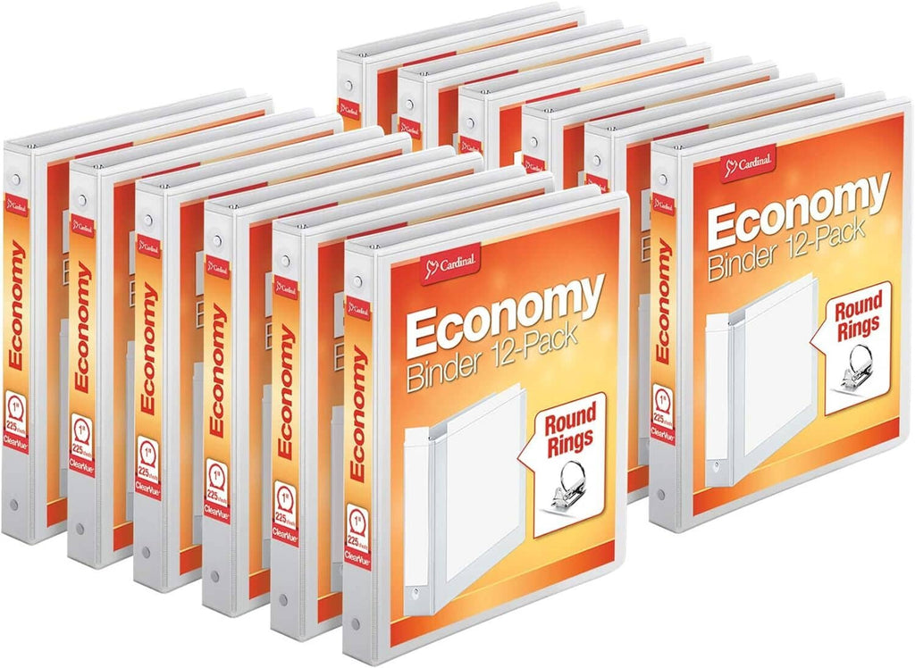 Cardinal economy 12-pack 1-inch 3-ring binders, white covers with round rings