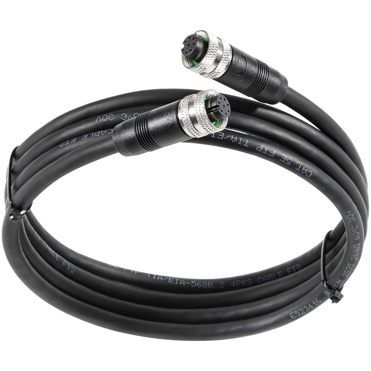 Boat ethernet cable, black cable with two circular multi-pin connector ends