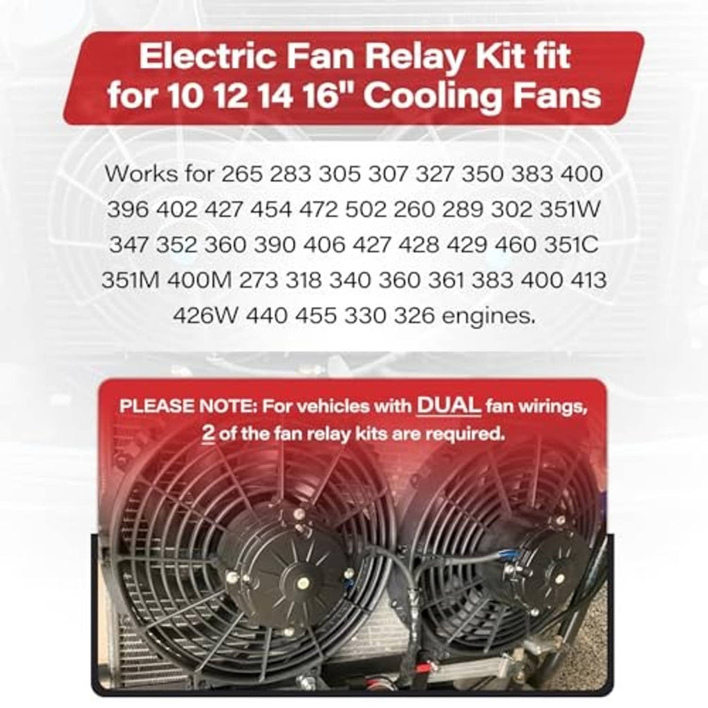 Electric fan relay kit with dual relay modules and wiring harness for cooling fans