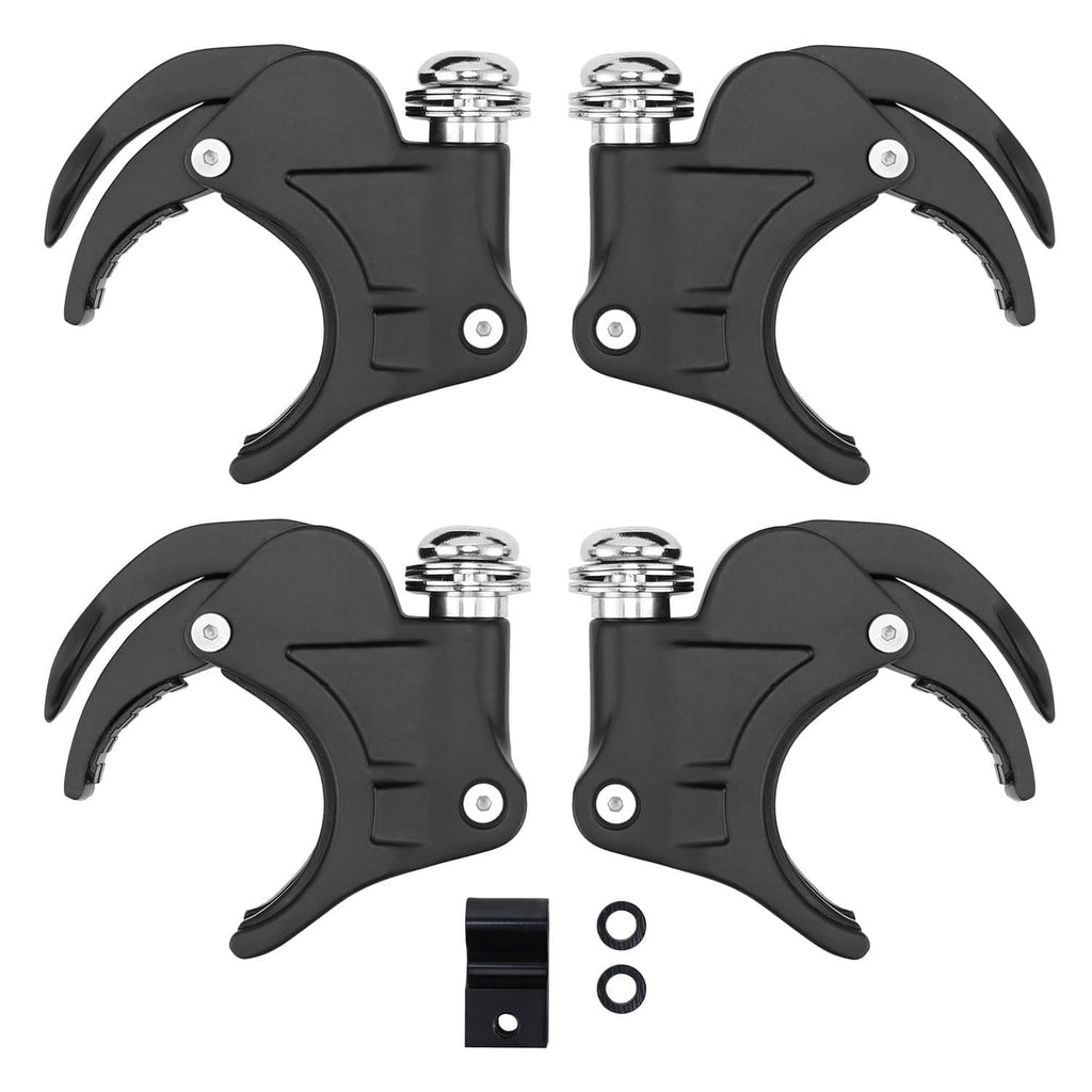 Black headlight fairing bracket clamps with chrome bolts and washers