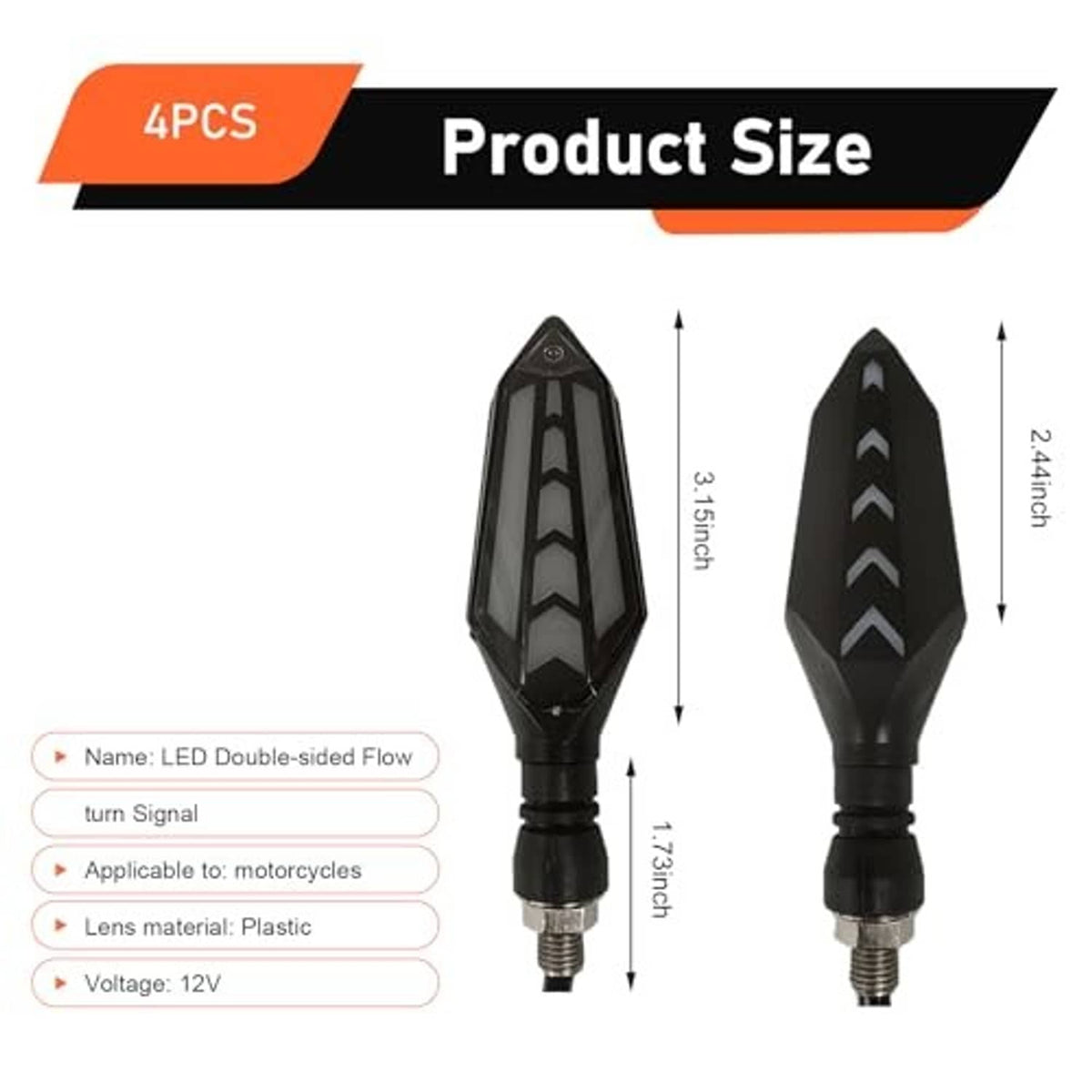 Black arrow-shaped LED turn signal lights with threaded metal mounting hardware