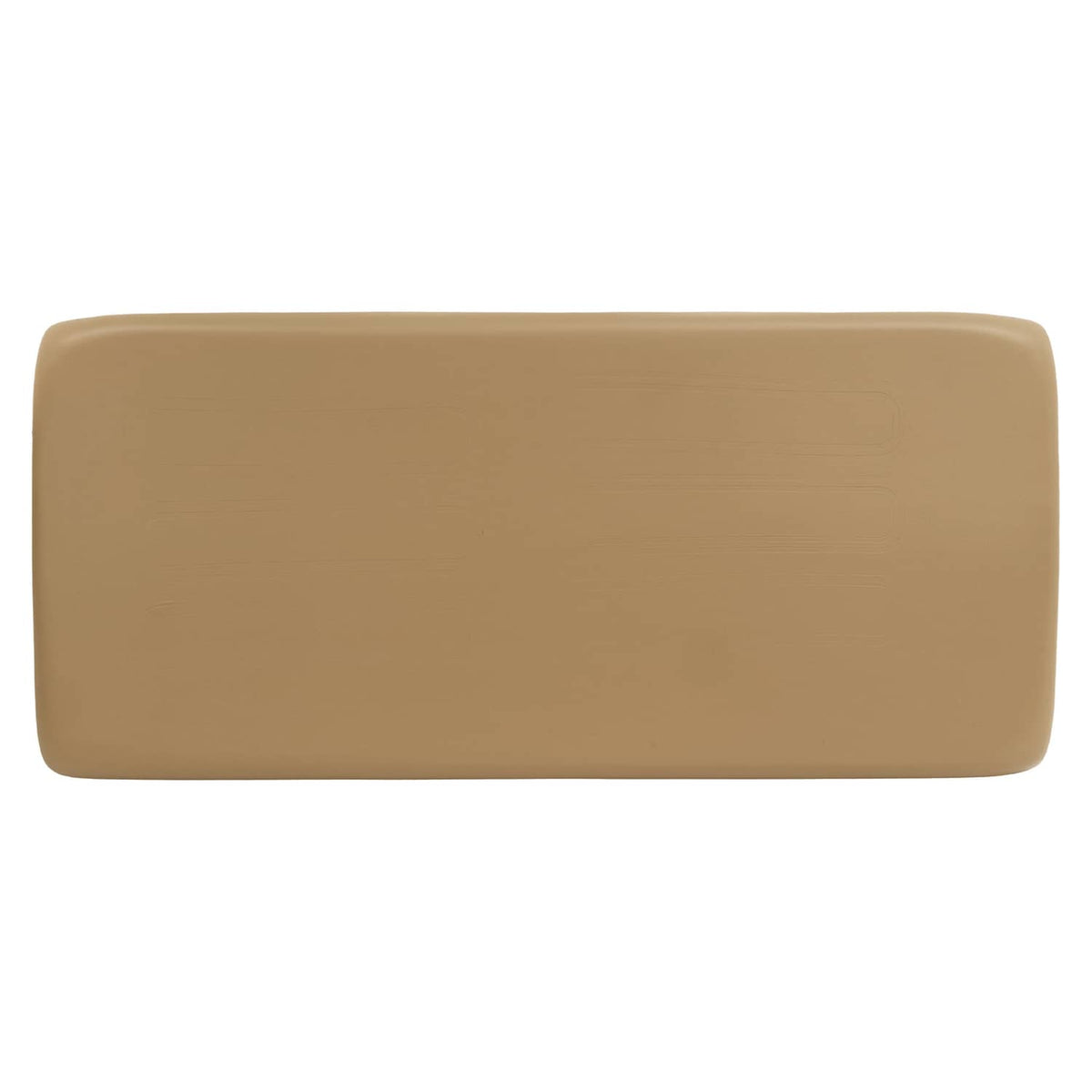 Tan rectangular seat bottom cushion with smooth surface and rounded corners