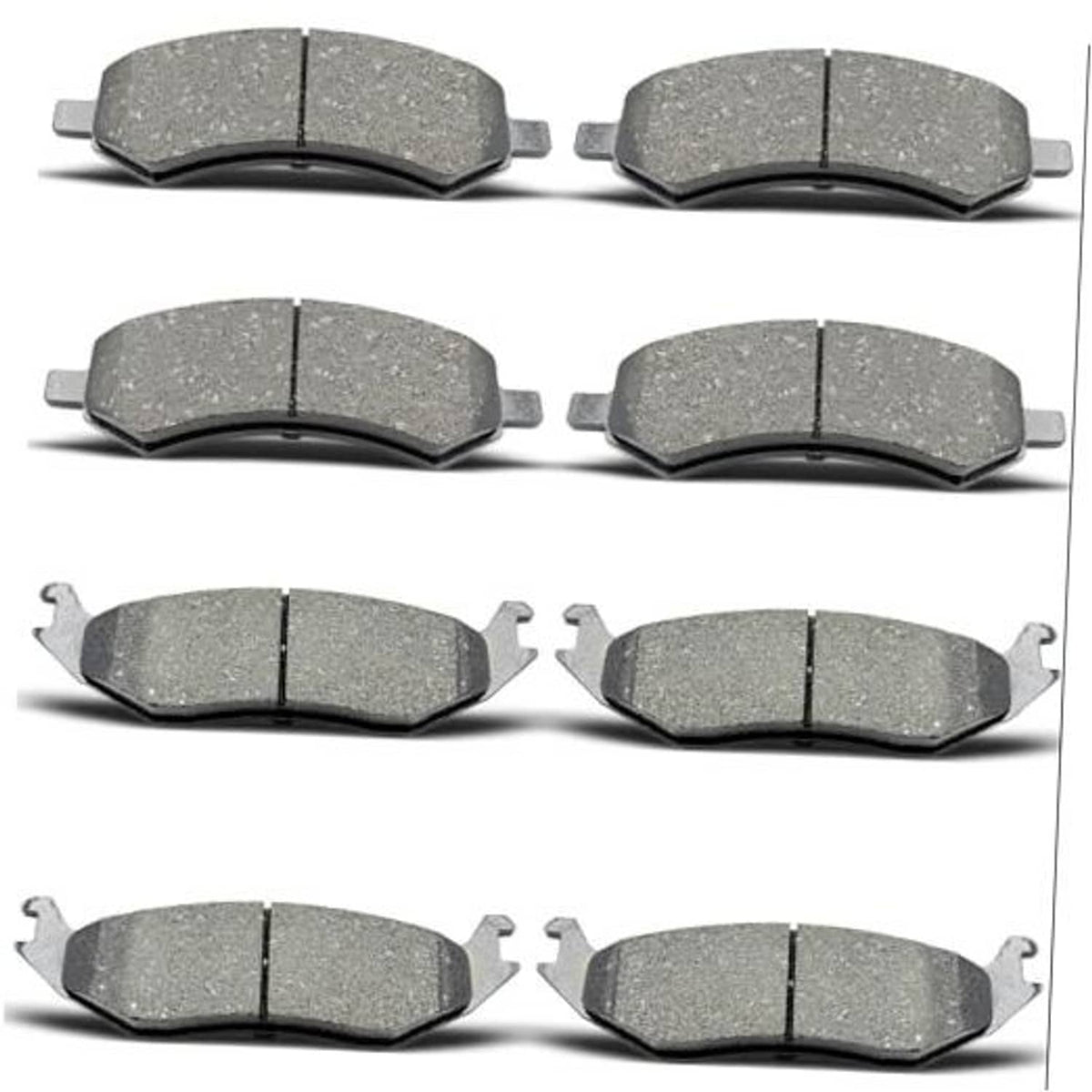 Ceramic brake pads set of 8, grey friction pieces shown with black backings
