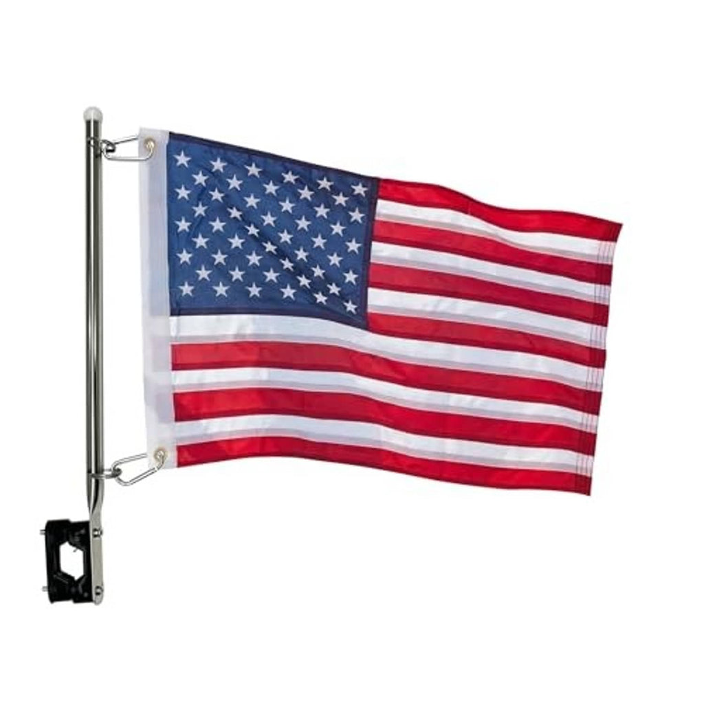 Boat mount American flag with blue star field and red striped stripes on pole