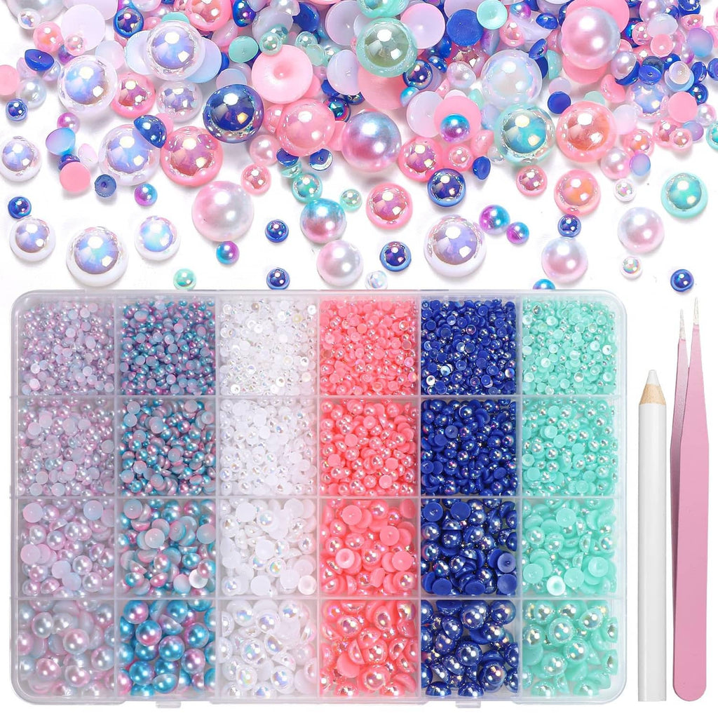 Flatback craft pearls assortment in blue, pink, white, and mint (mixed sizes)