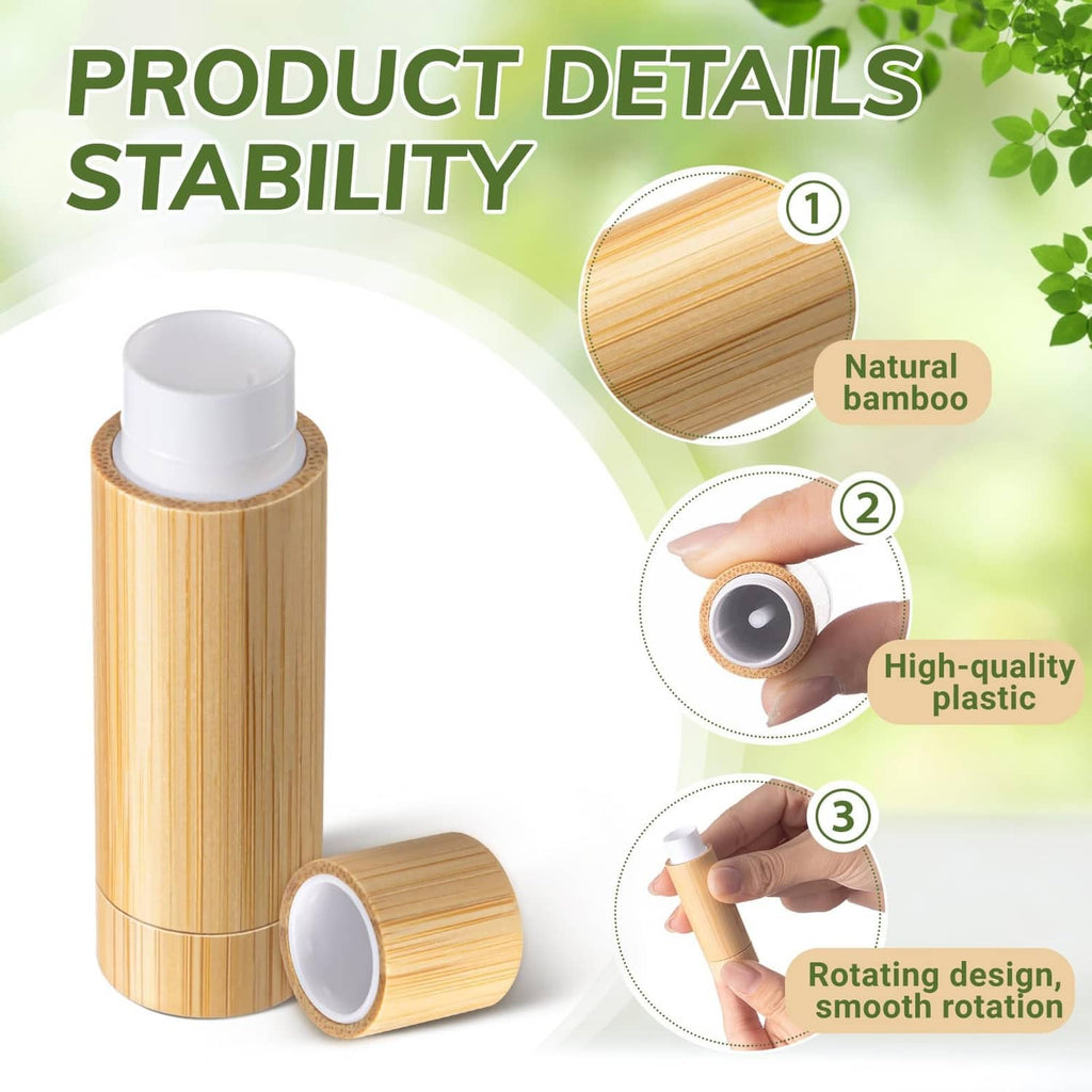 Bamboo lipstick tube with rotating white insert and shown material details