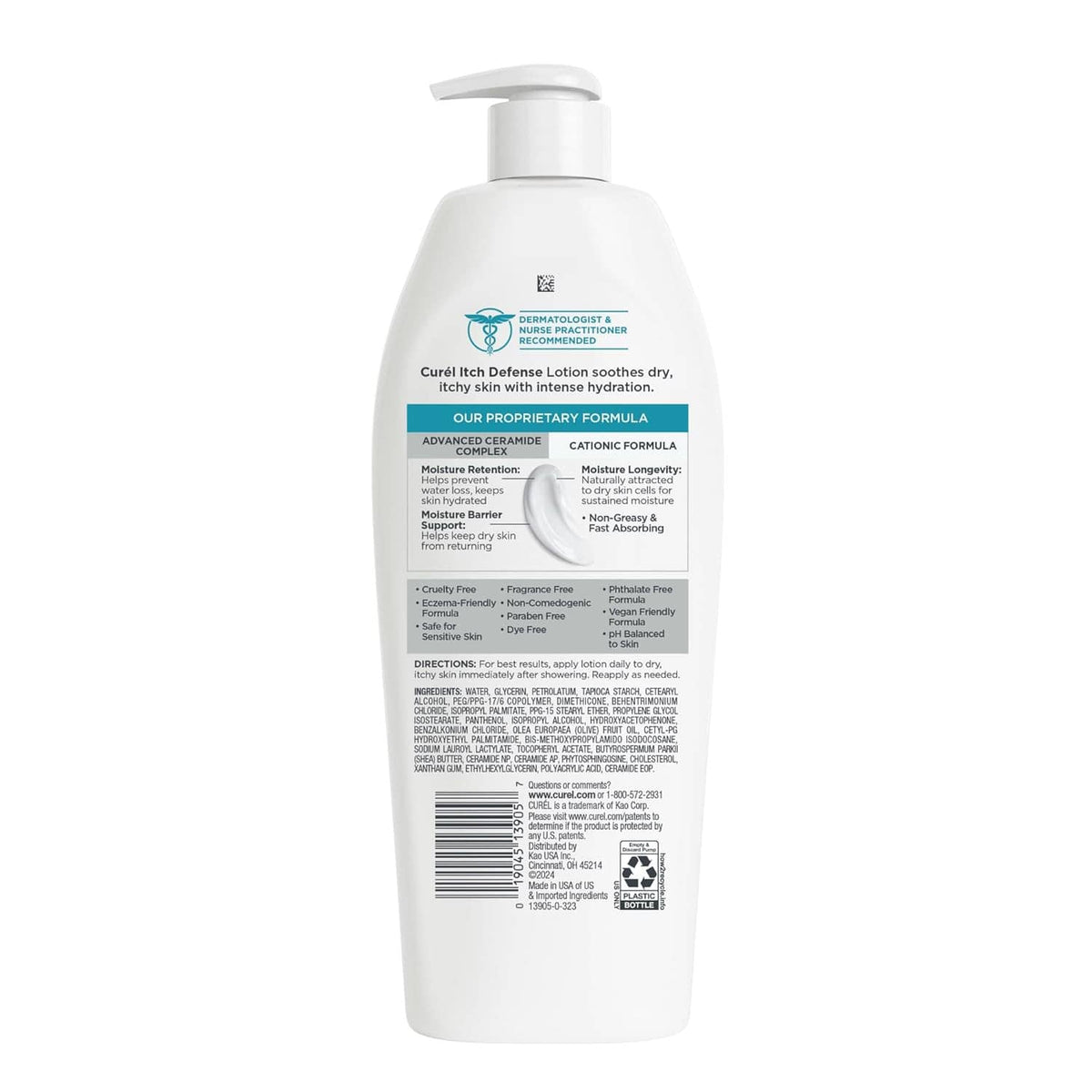 Itch Defense lotion bottle back label with pump dispenser