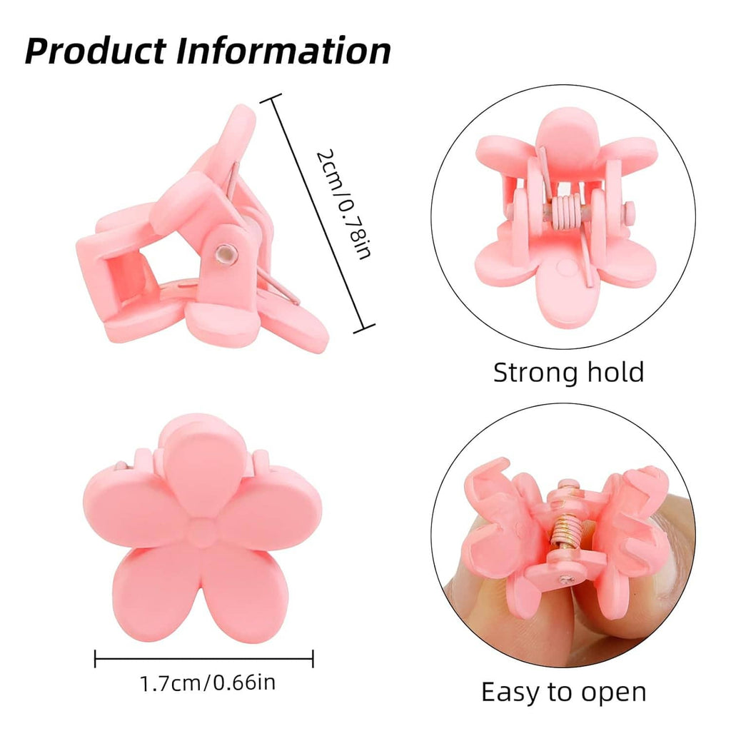 Pink mini flower claw hair clip with small teeth for strong hold