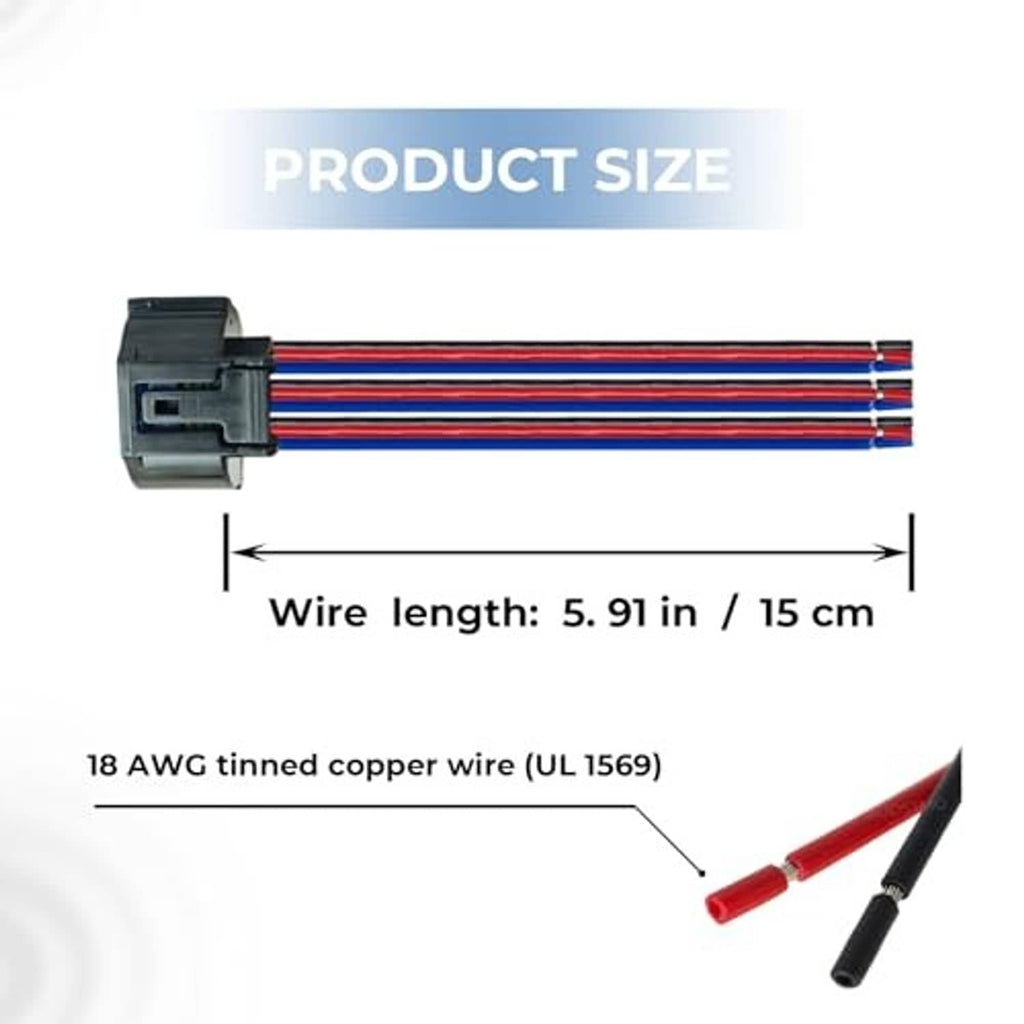 Headlight connector pigtail with 5.91 in wire harness and prewired red/blue/black leads