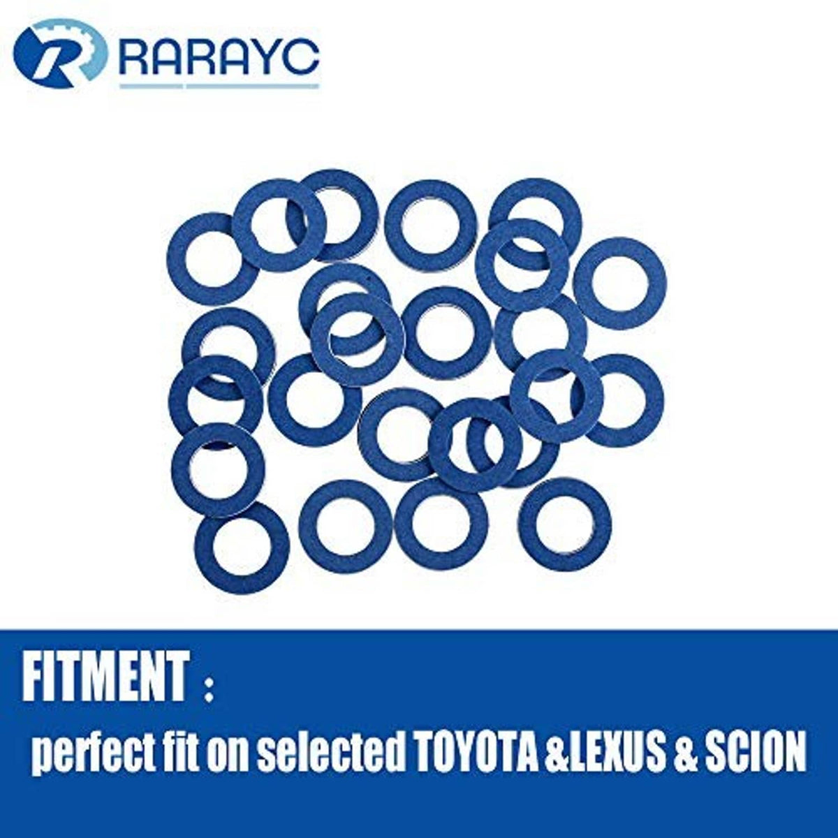 Pile of blue oil drain plug crush washers, RARAYC replacement gasket set