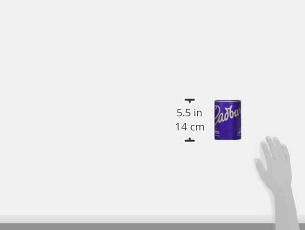 Cadbury hot chocolate 500 g tin height size shown in a size reference graphic