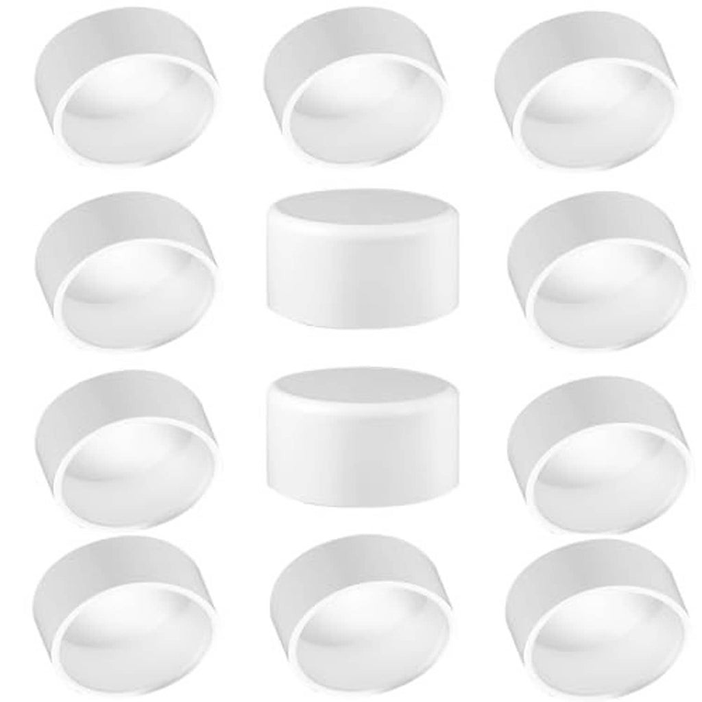 Views of 12 white PVC 3/4-inch pipe end caps, Schedule 40, round slip caps