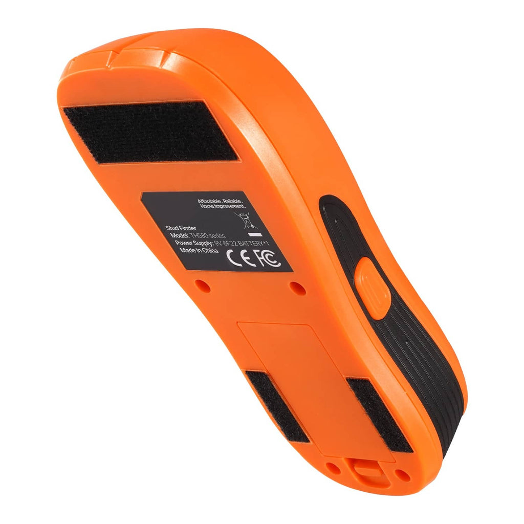 Orange wall scanner side view with speaker grill and control button