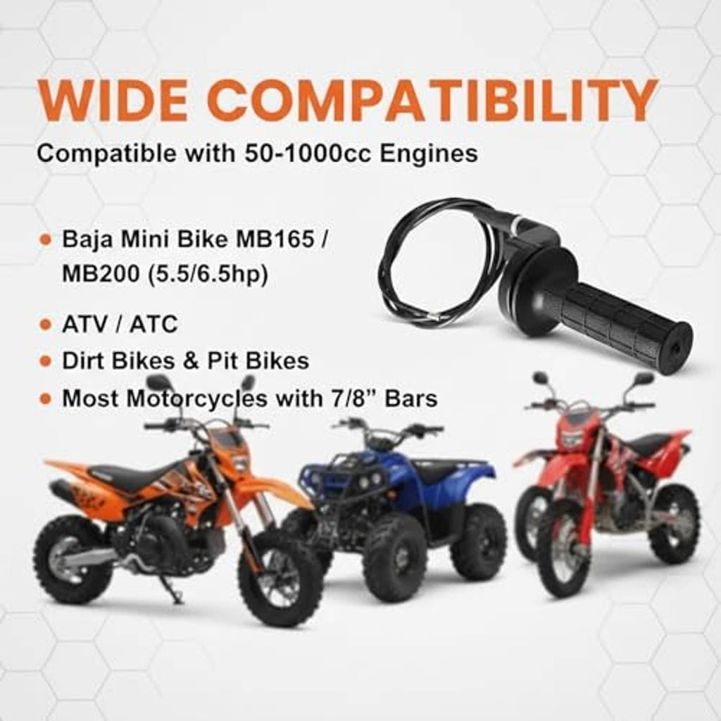 Throttle handle grip cable kit with black throttle tube, housing, and cable loop