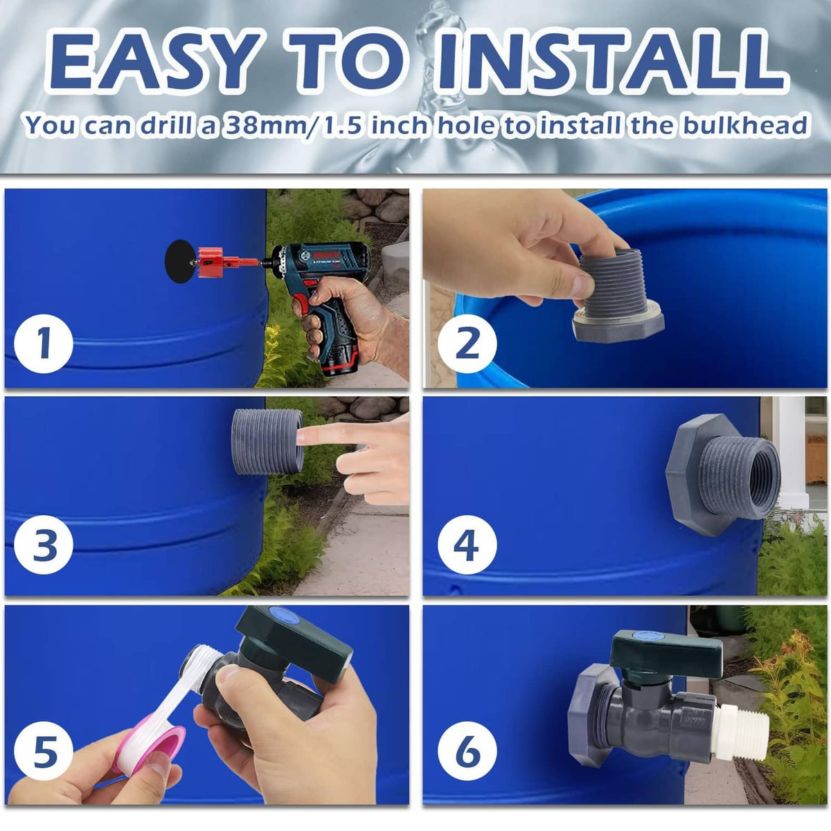 PVC diverter valve installation with taped connector and bulkhead fitting
