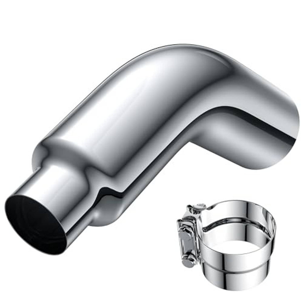 Chrome 4–6 inch exhaust elbow with separate clamp ring, polished steel, U-bend