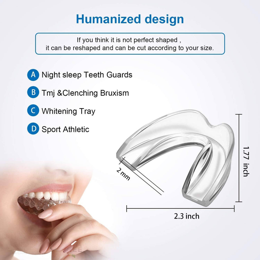 Clear kids mouth guard tray with curved U-shape and adjustable fit area