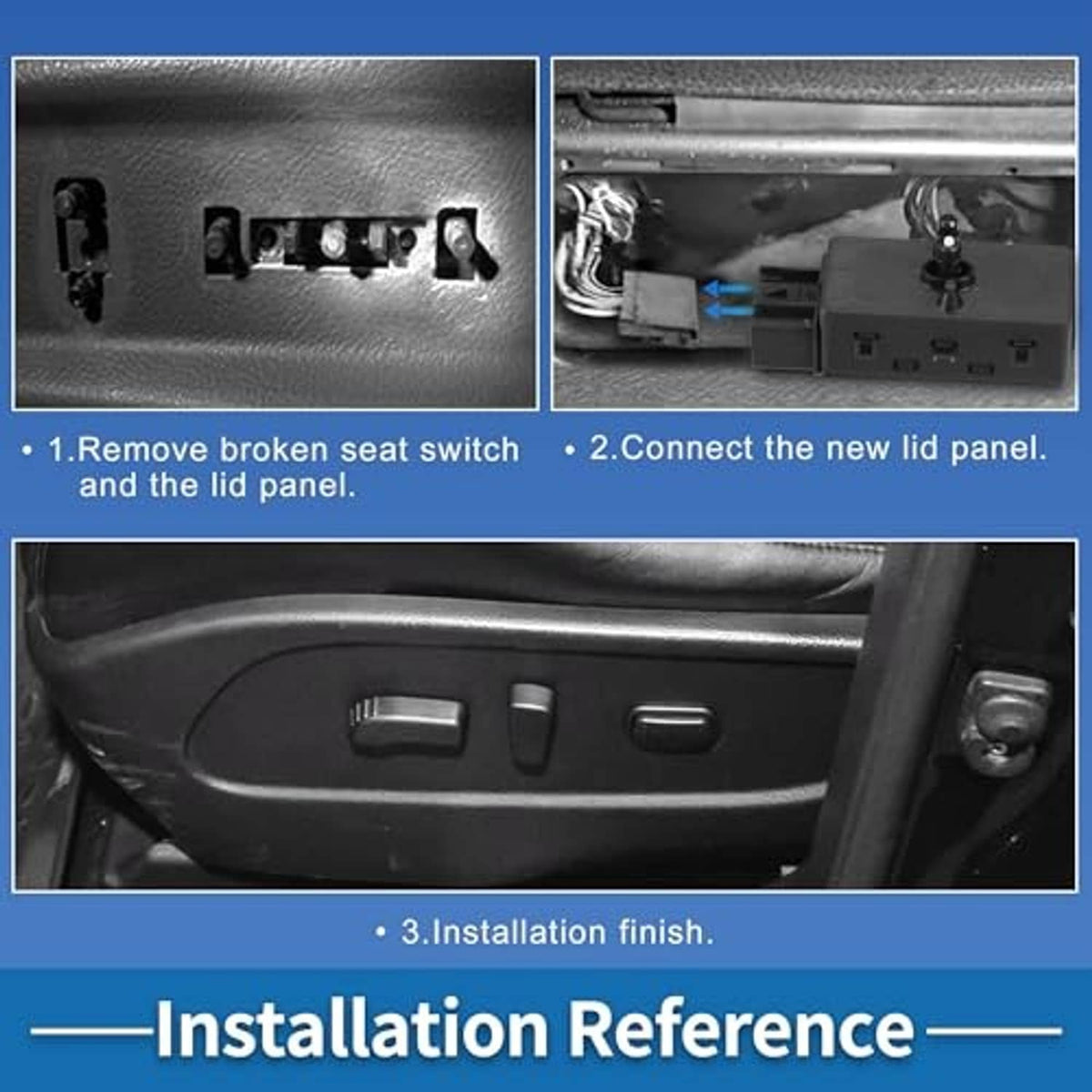 Power seat switch installation reference showing connector mounting on seat control