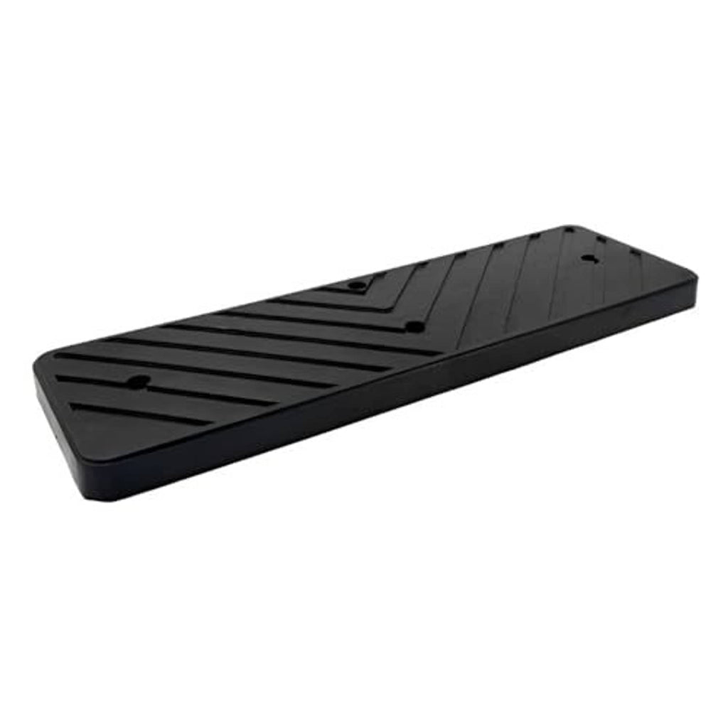 Black rubber tire changer pad, long wedge shape with tread grooves and holes