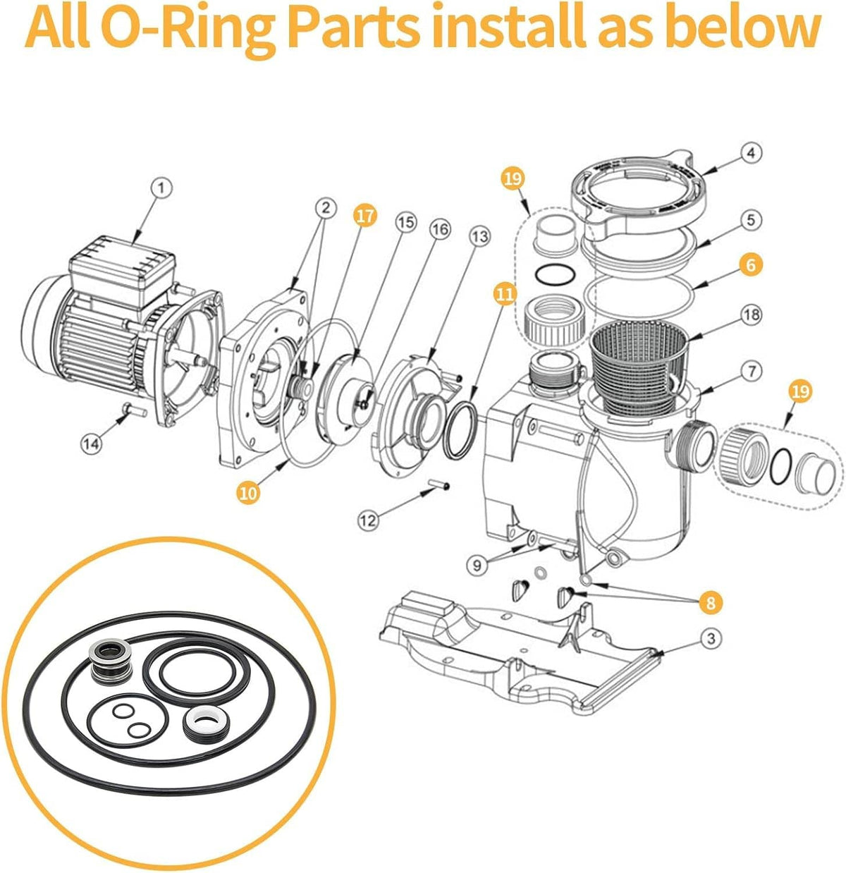 O-ring repair kit diagram showing seal components and an included O-ring set