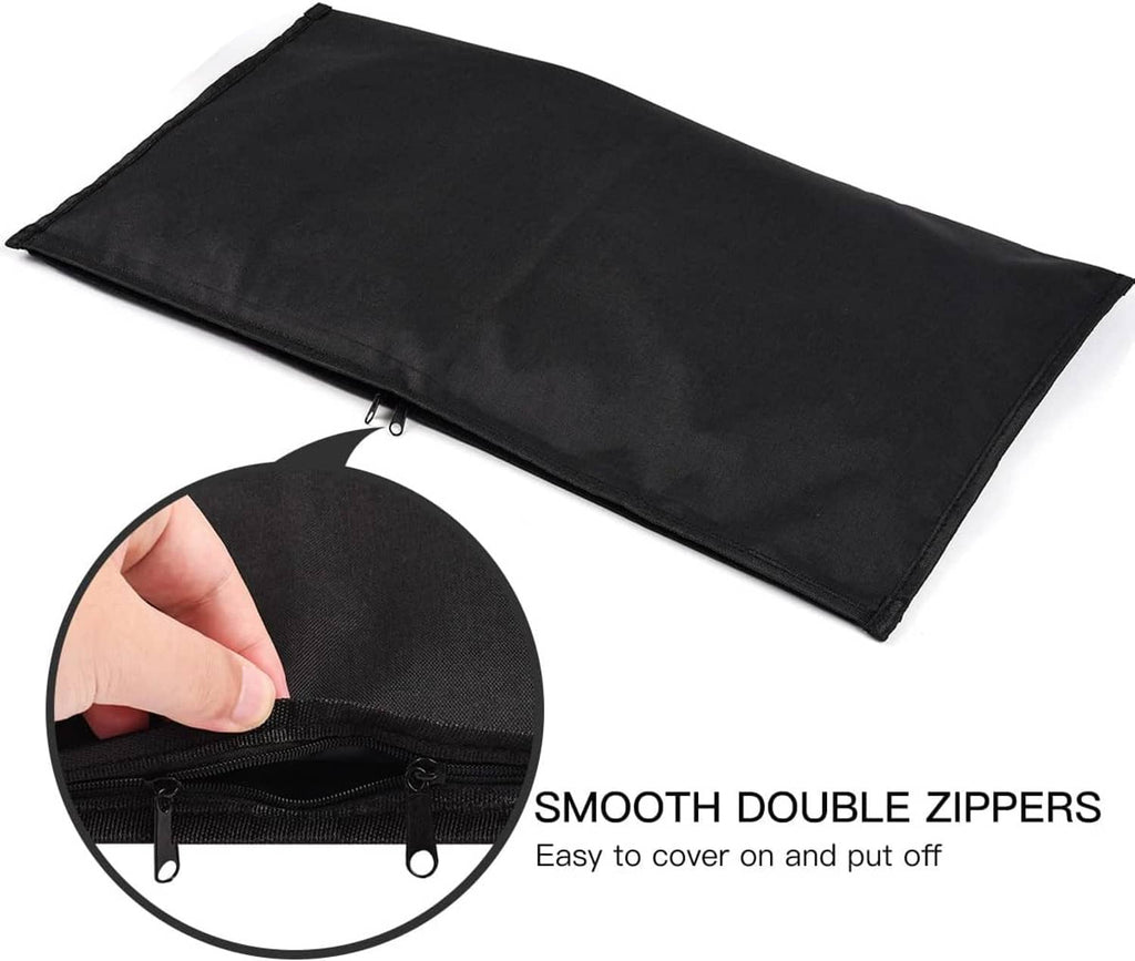 Black dust cover pouch laid flat with double zipper and pull tab