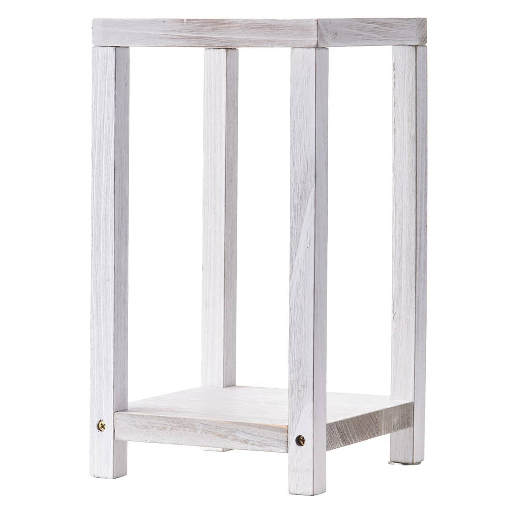 White wooden lantern frame with open top and bottom ledge, no candle included