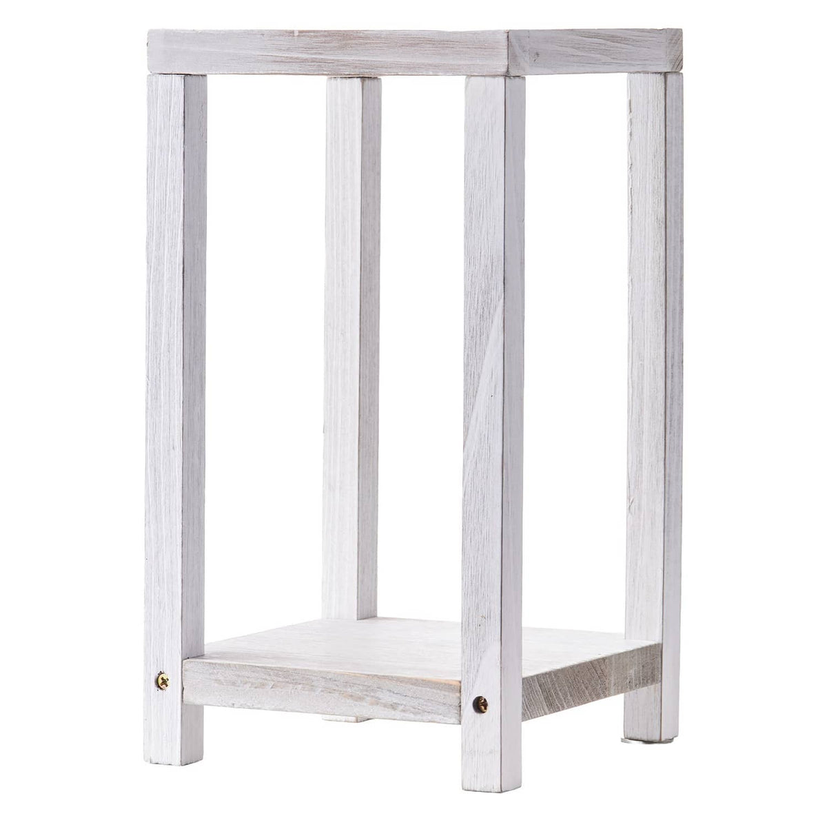 White wooden lantern frame with open top and bottom ledge, no candle included