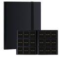 Black card binder with 360 trading card sleeves, front view