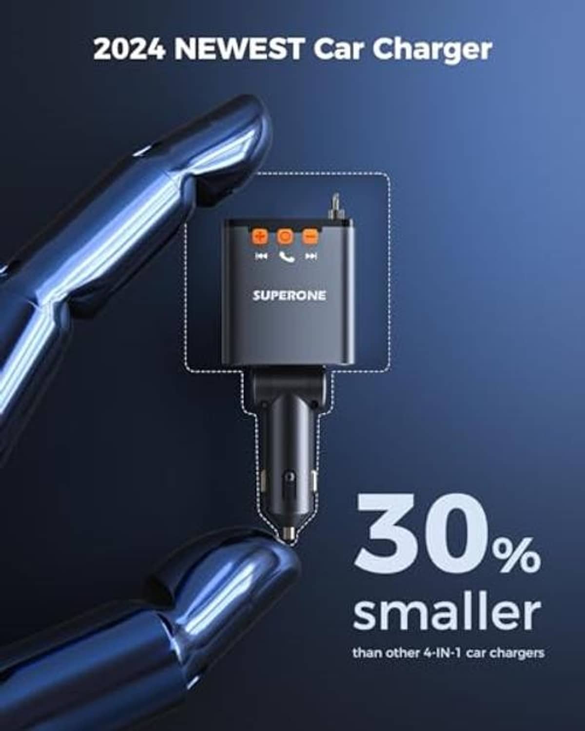 Compact retractable car charger with built-in connector cable