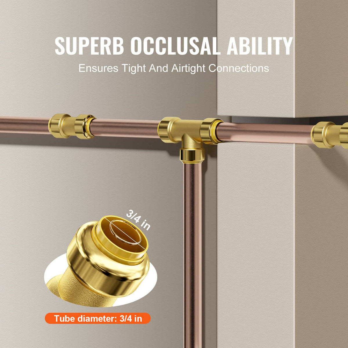 Brass 3/4 in straight-through push-fit fitting connecting multiple air/water tubes
