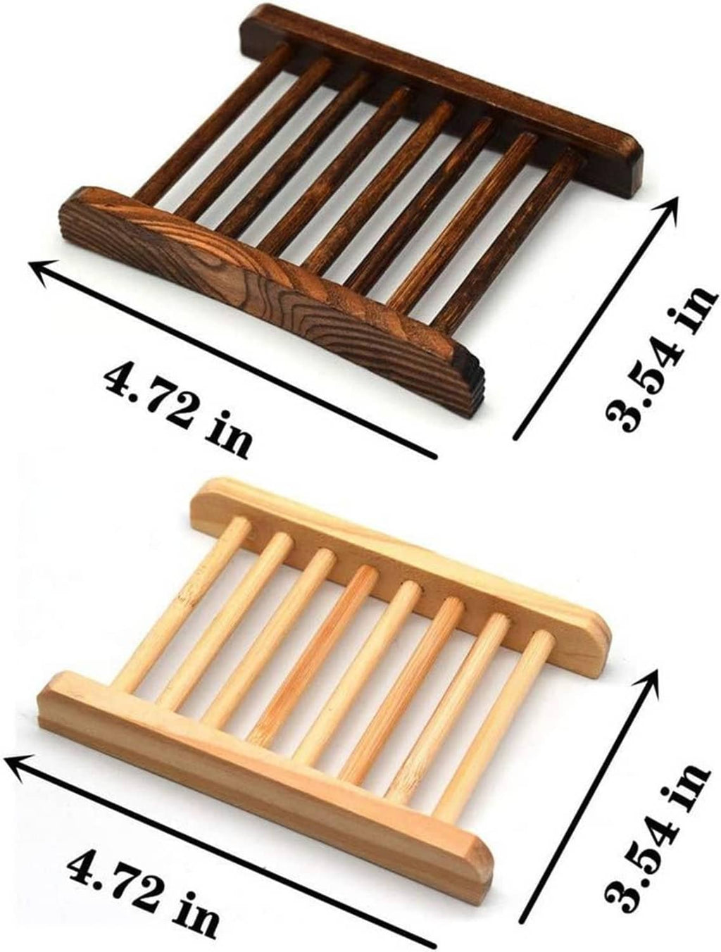 Two bamboo soap holders, light and dark slatted trays with side-by-side layout