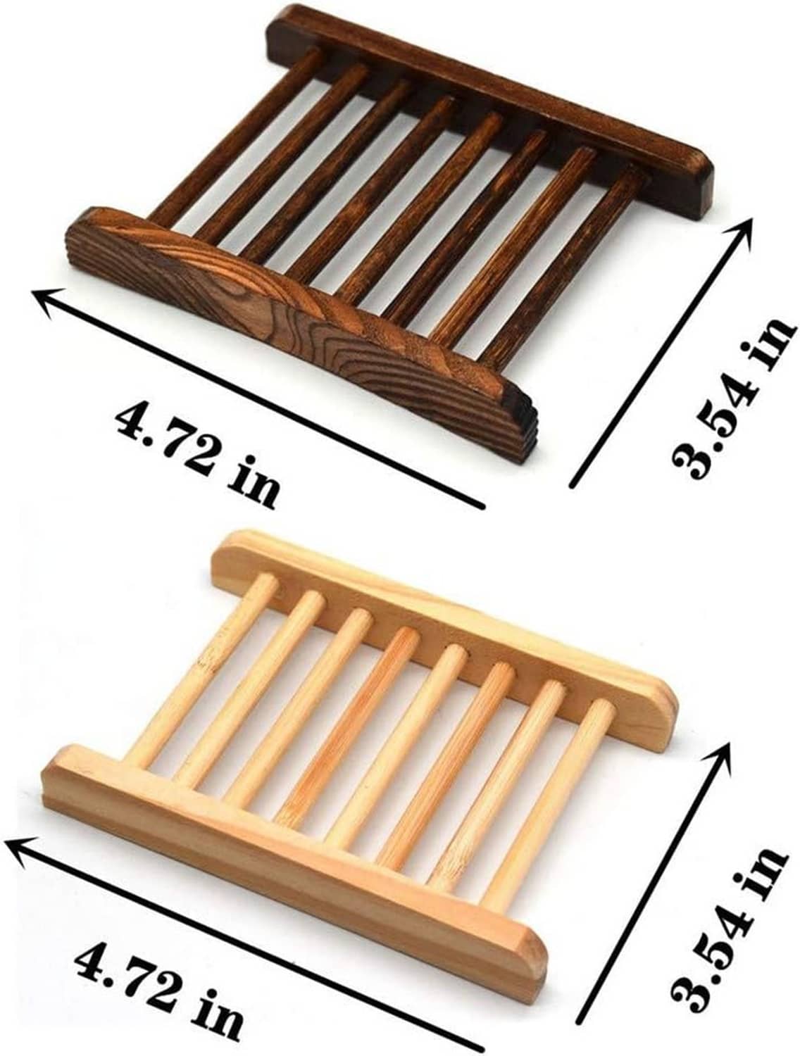 Two bamboo soap holders, light and dark slatted trays with side-by-side layout