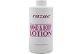 Razac hand & body lotion bottle, 16 fl oz, white with purple label