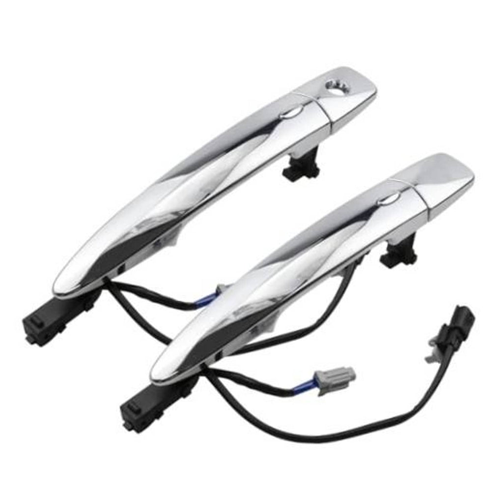 Chrome exterior door handle set with mounting brackets and wiring harnesses