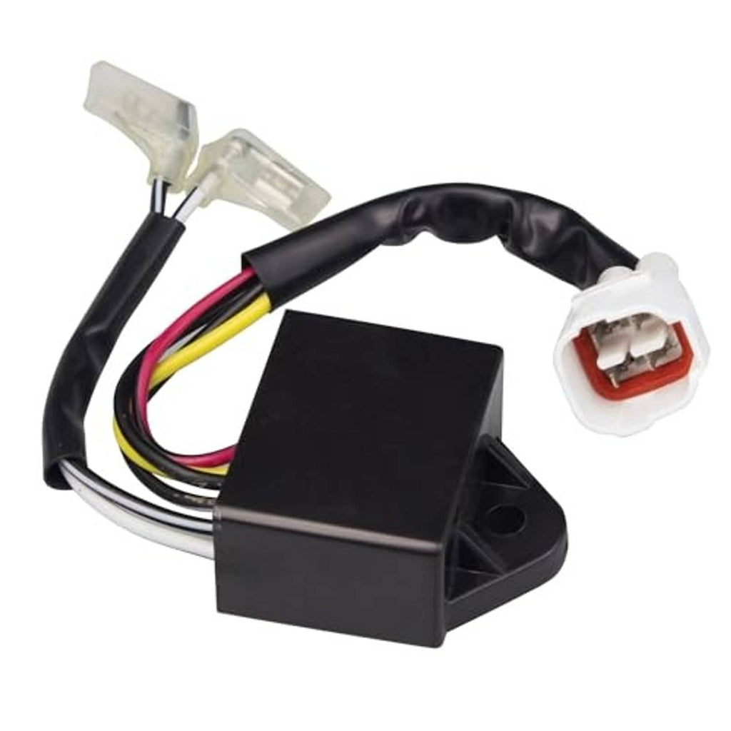 CDI ignition box with black housing, multi-wire harness, and white connector plug