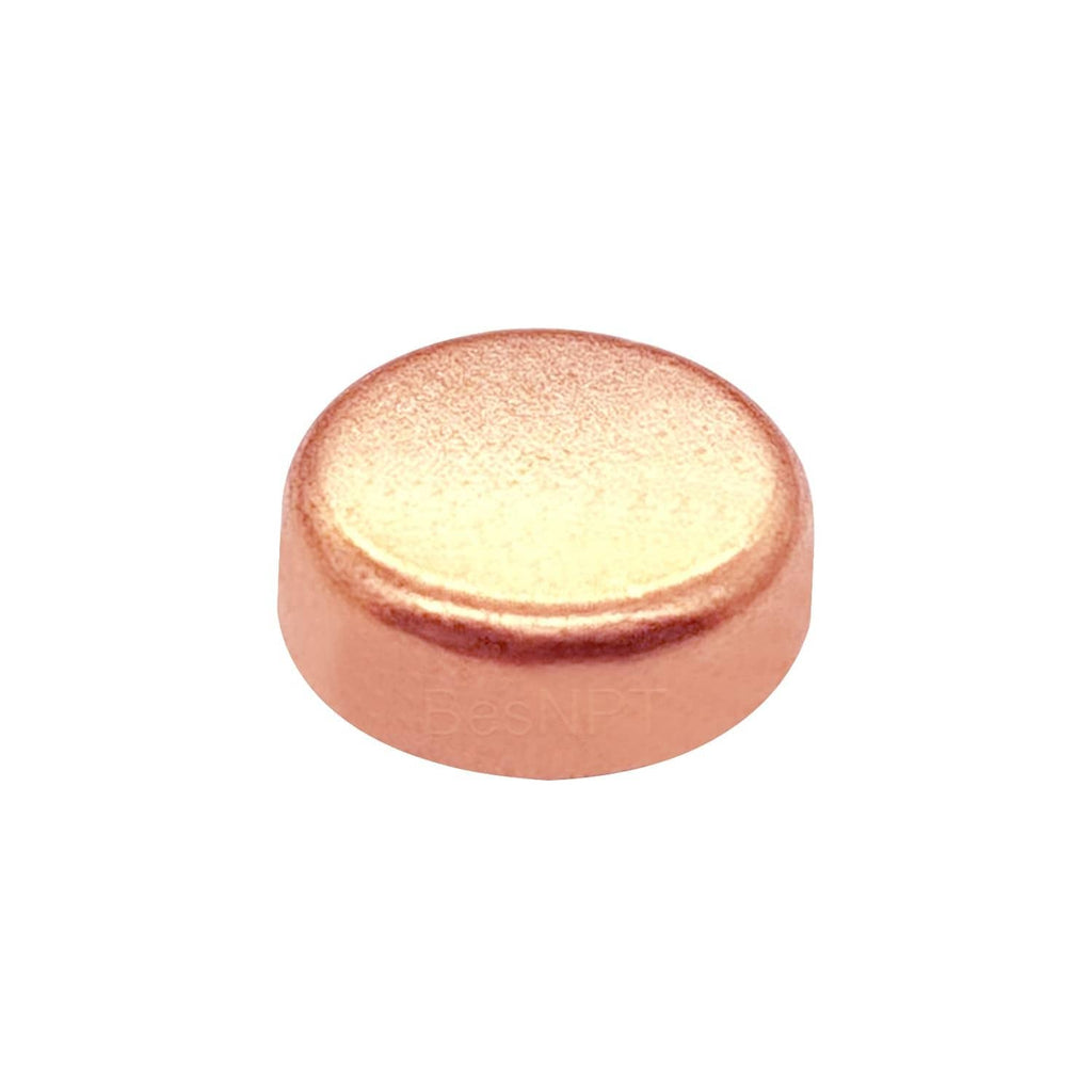 Copper sweat plug end cap, round cap with embossed logo on top