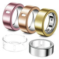 Set of ring covers in rose, gold, and clear with matching silver base rings