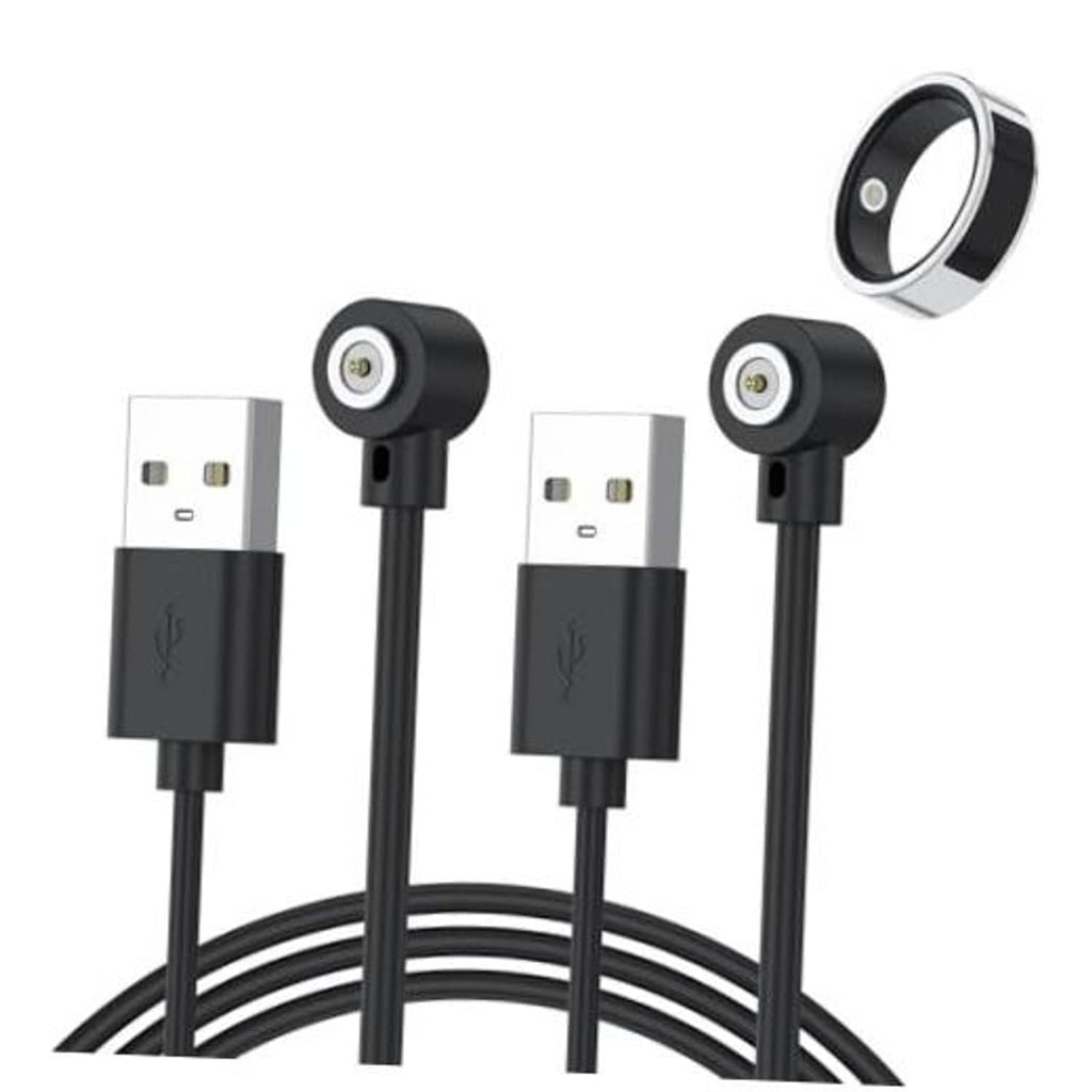 Black USB-A charging cable with two magnetic ring port connectors