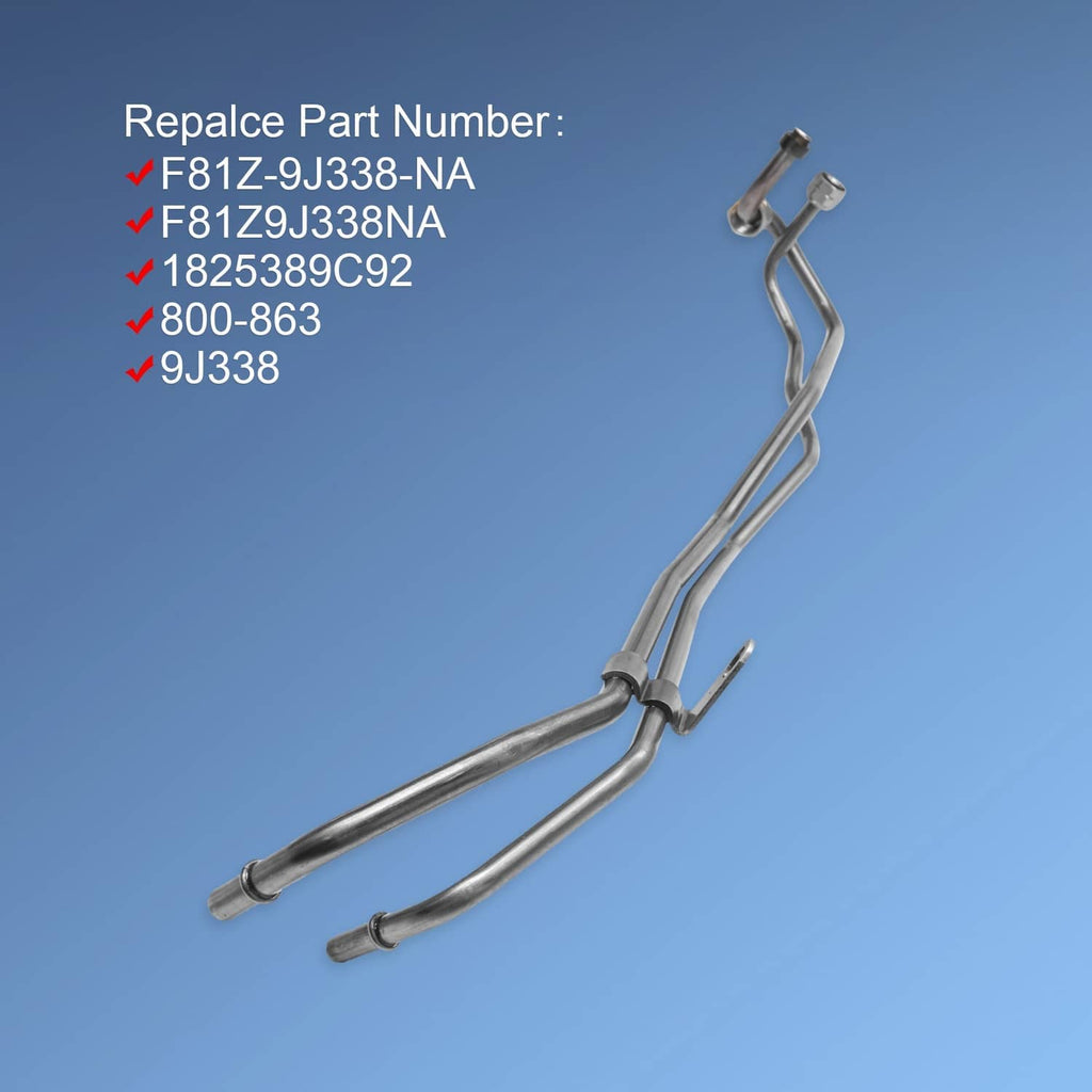 Diesel fuel return line assembly with two open-ended tubes and long bracketed run