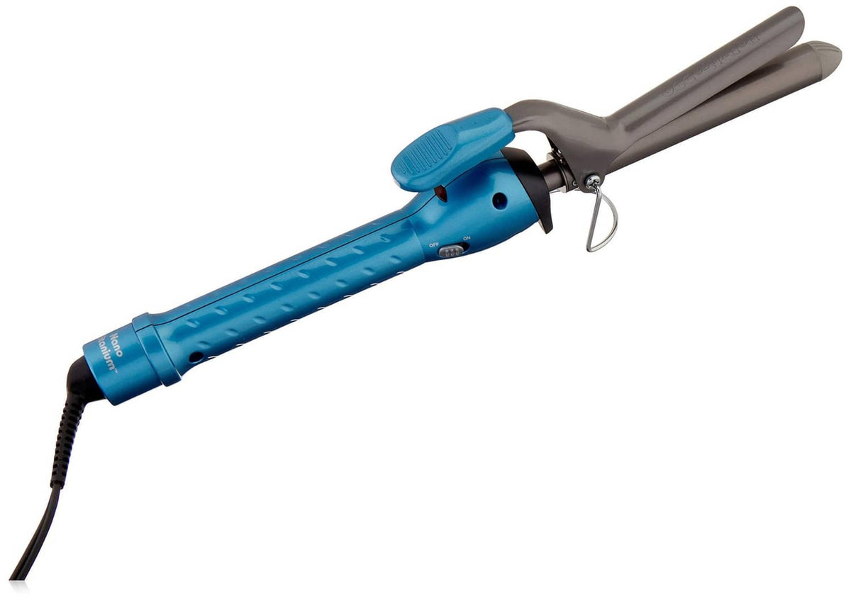 BaBylissPRO Nano Titanium spring curling iron, blue and silver, 3/4 in barrel