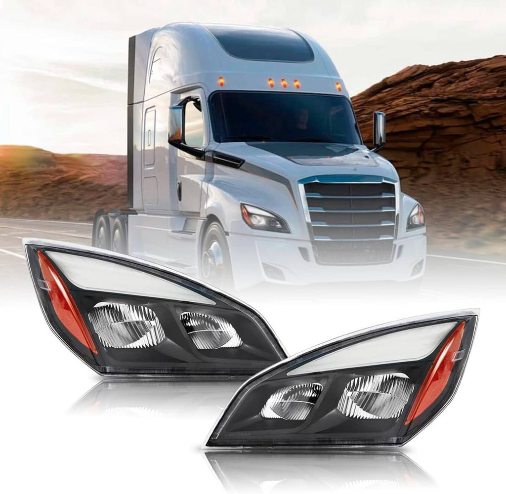 LED truck headlight pair with black housings and clear lenses, shown in front view