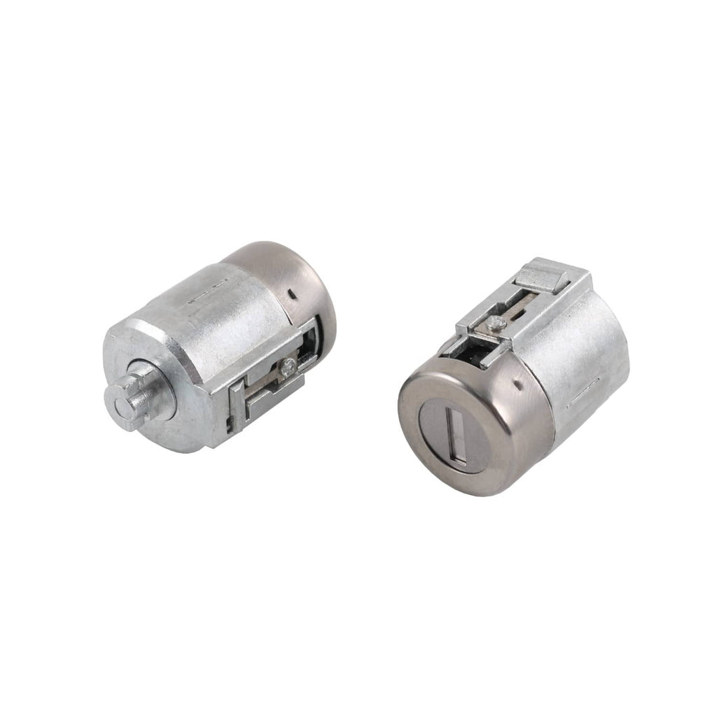 Ignition lock cylinder pair with round keyholes, silver metal body